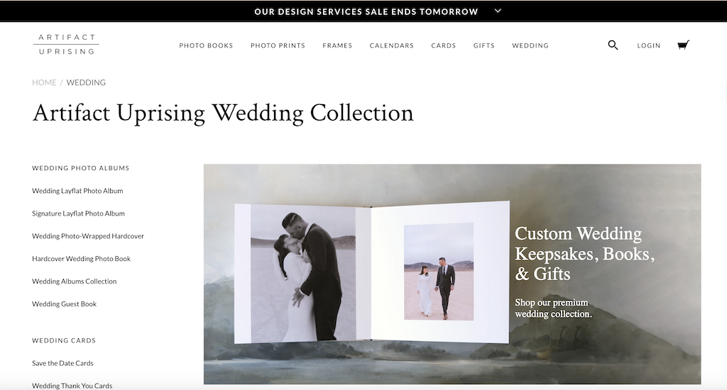 Artifact Uprising wedding collections website page